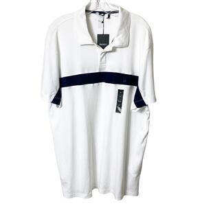 DKNY Men Standard White Blue 100% Cotton Short Sleeve Polo XL Top NEW